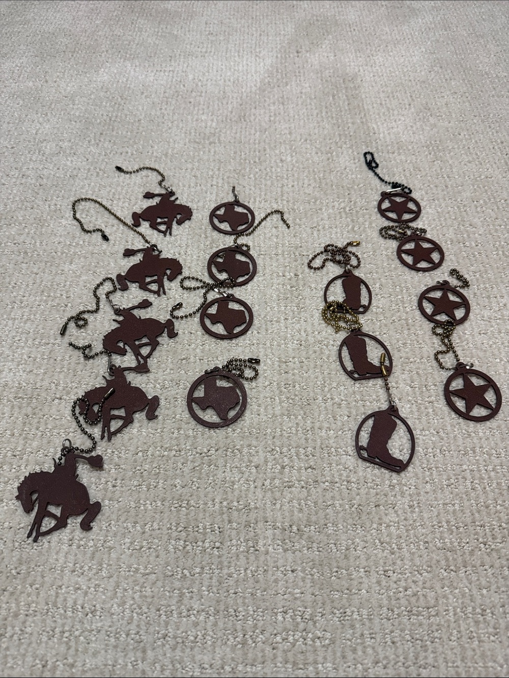 Western-Themed Brown Metal ceiling fan pulls. - Set of 16 Pendant Accents